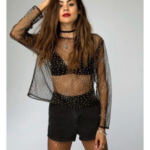 Motel Rocks Glitter mesh long sleeve top